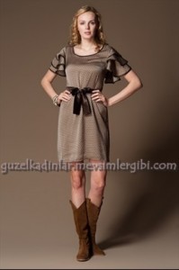 vizon rengi puanlı ipek elbise