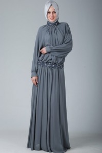 gri tam tesettürlü uzun elbise