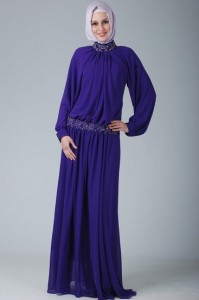 mor tesettürlü abiye elbise modelleri