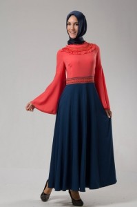 mercan lacivert kapalı elbise