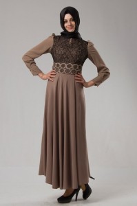 vizon rengi tesettürlü elbise