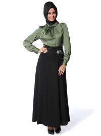 doque marka saten bluzlu kapalı uzun elbise