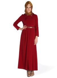dore ince kemerli bordo elbise 2013