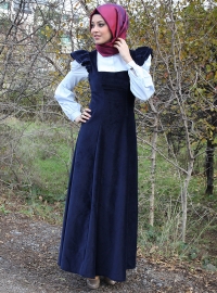 kare yaka tesettürlü kadife elbise